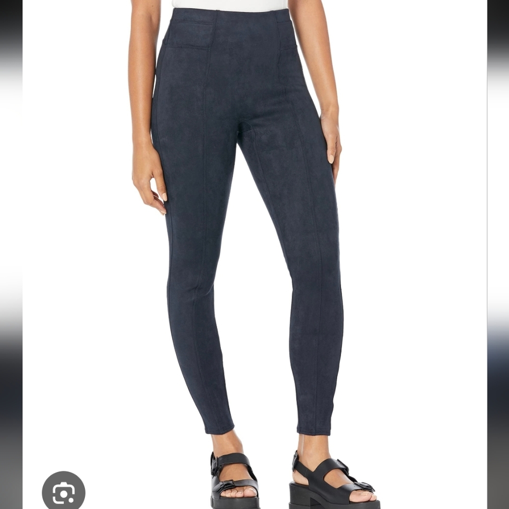 Spanx Faux Suede Navy Blue Shaping Leggings Large